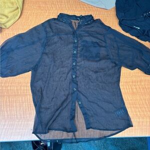 Sheer Black Button-Up Blouse